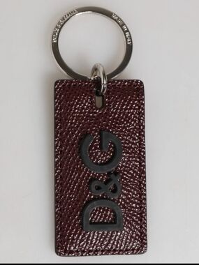 Dolce & Gabbana Leather Logo Keychain in Deep Burgundy